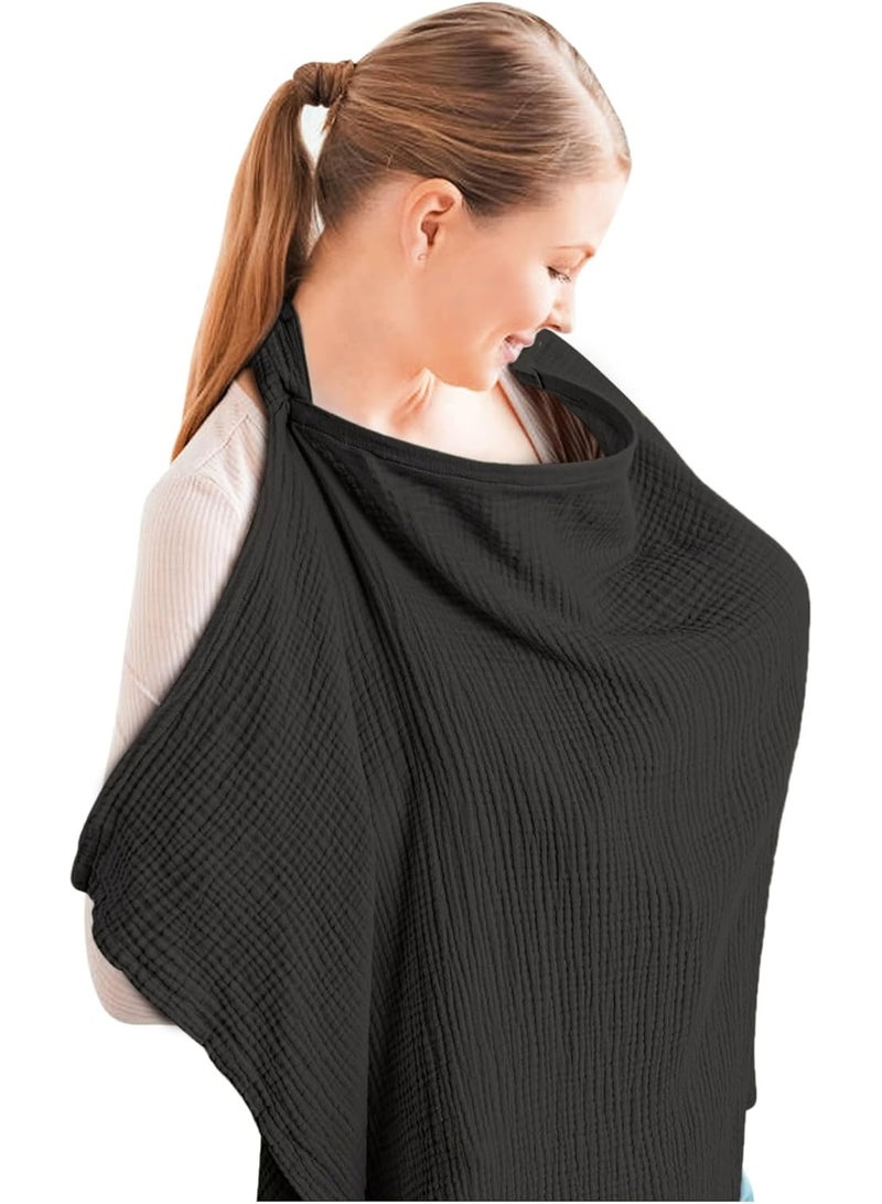 Breastfeeding care cover - 360° all-round breastfeeding care shawl, specially designed for new mothers. It is a lightweight and soft cotton breastfeeding scarf-style wrap that can adjust the neckline. It is breathable and privacy-friendly, suitable for wearing during breastfeeding. (Black) - Image 1